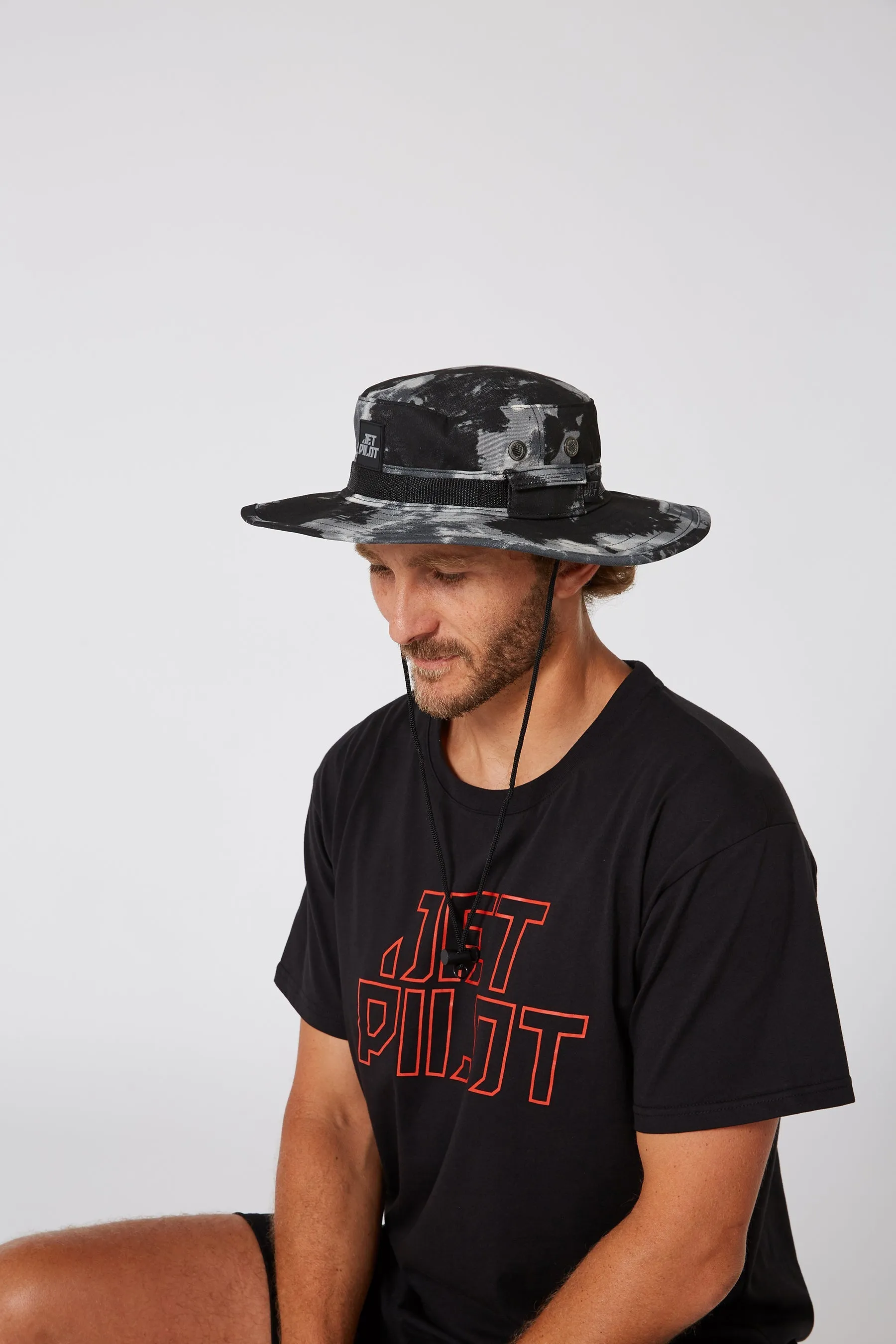 Jetpilot Hiker Mens Wide Brim Bucket - Black/Camo