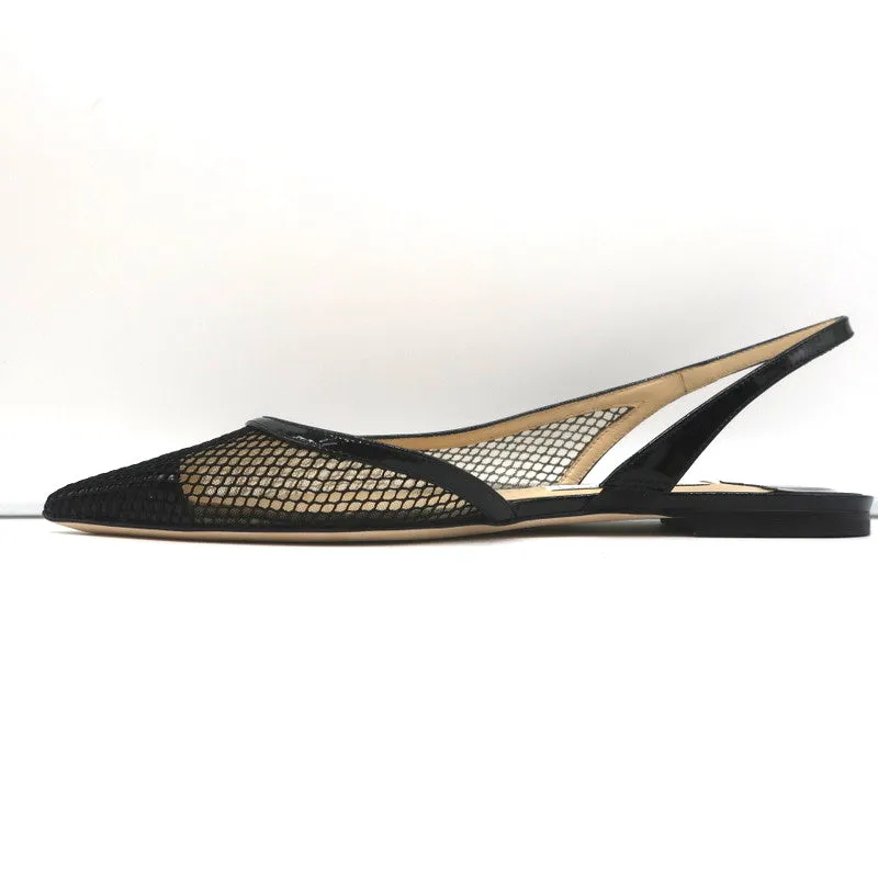 Jimmy Choo Fetto Slingback Flats Black Patent & Mesh Size 37.5 NEW