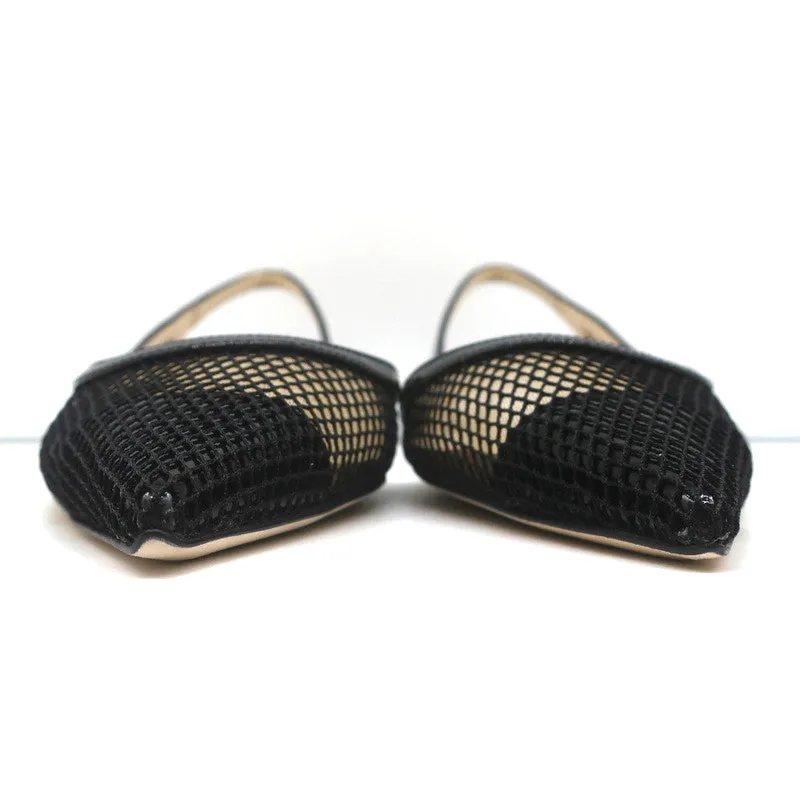 Jimmy Choo Fetto Slingback Flats Black Patent & Mesh Size 37.5 NEW
