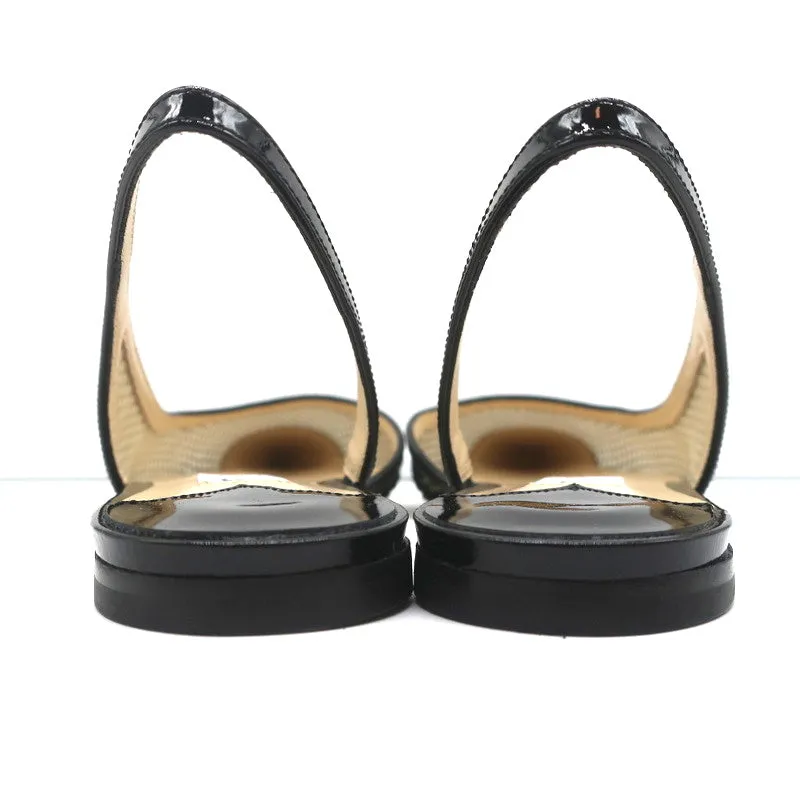 Jimmy Choo Fetto Slingback Flats Black Patent & Mesh Size 37.5 NEW