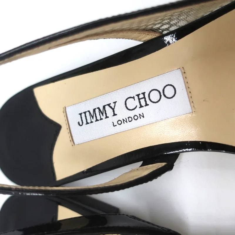 Jimmy Choo Fetto Slingback Flats Black Patent & Mesh Size 37.5 NEW