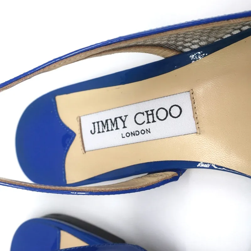 Jimmy Choo Fetto Slingback Flats Electric Blue Patent & Mesh Size 37.5 NEW