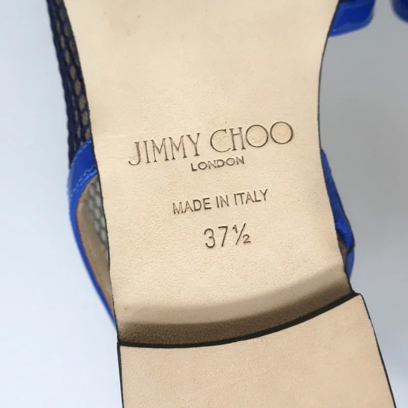 Jimmy Choo Fetto Slingback Flats Electric Blue Patent & Mesh Size 37.5 NEW