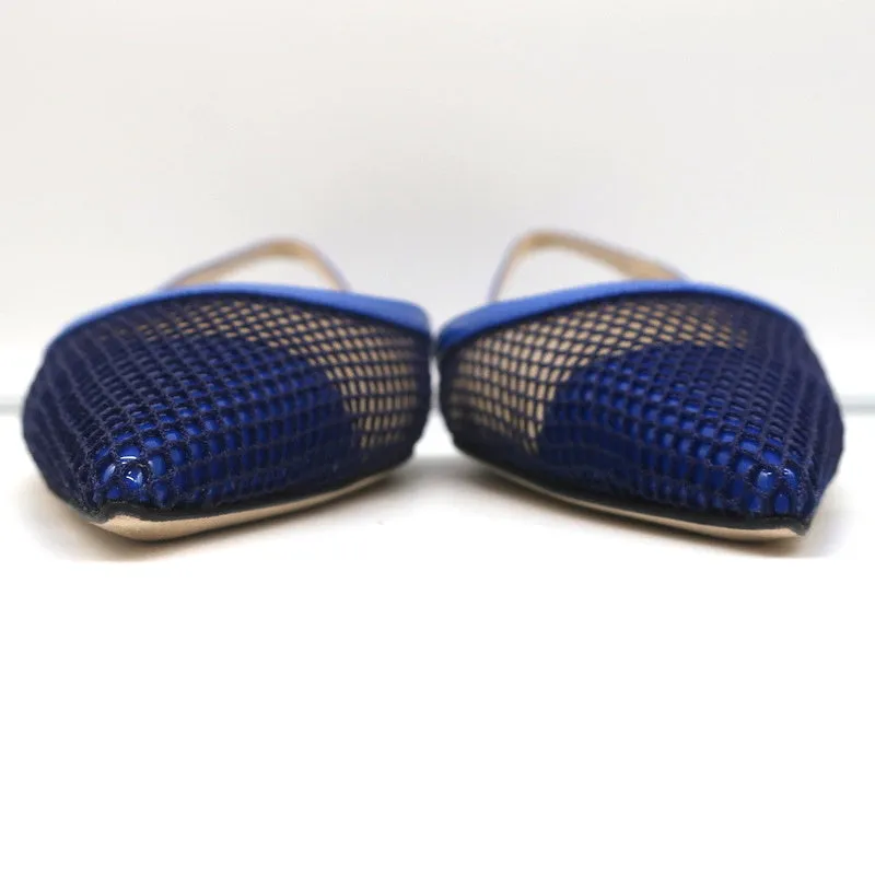 Jimmy Choo Fetto Slingback Flats Electric Blue Patent & Mesh Size 37.5 NEW