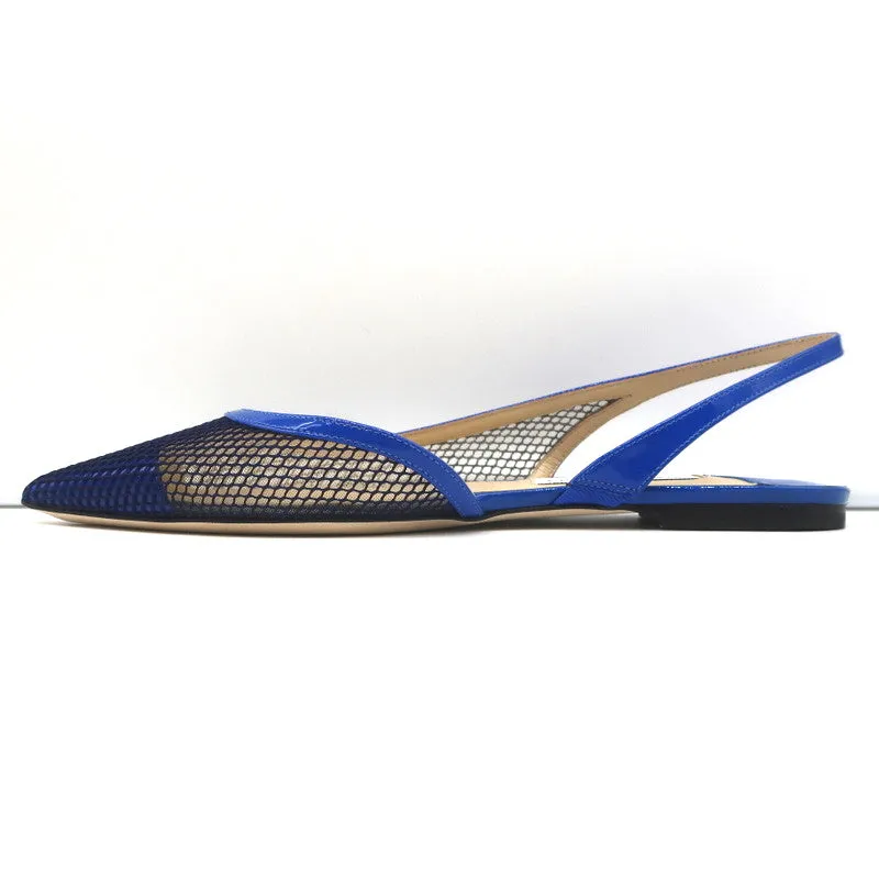 Jimmy Choo Fetto Slingback Flats Electric Blue Patent & Mesh Size 37.5 NEW