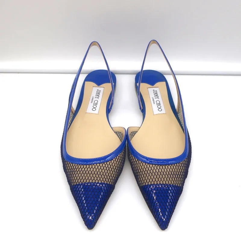 Jimmy Choo Fetto Slingback Flats Electric Blue Patent & Mesh Size 37.5 NEW
