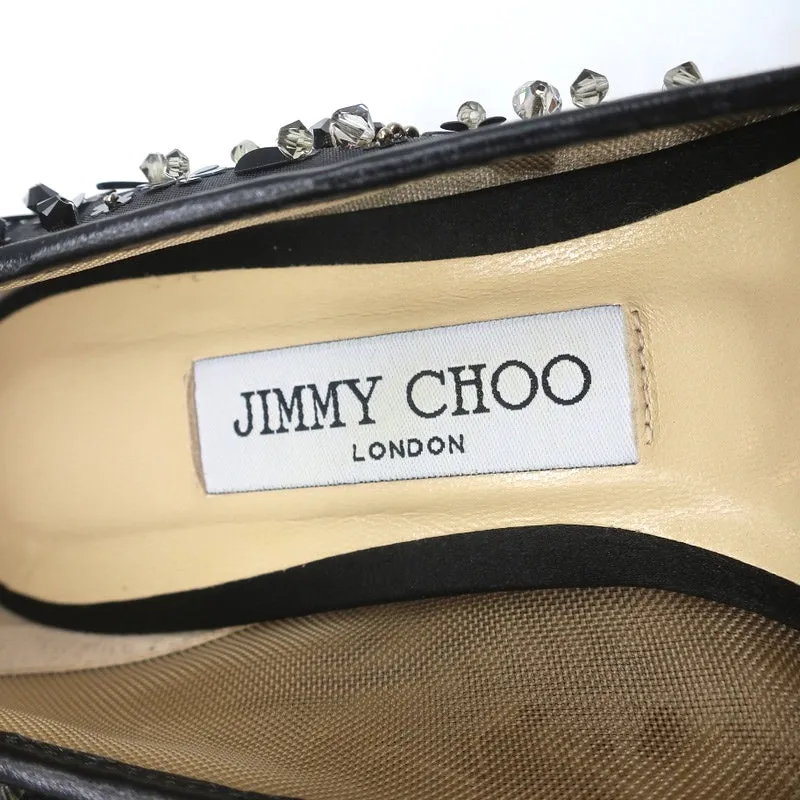 Jimmy Choo Romy Flats Black Embellished Mesh & Satin Size 37 NEW