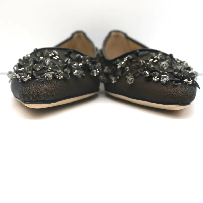 Jimmy Choo Romy Flats Black Embellished Mesh & Satin Size 37 NEW