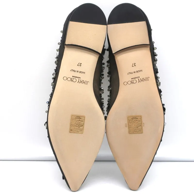 Jimmy Choo Romy Flats Black Embellished Mesh & Satin Size 37 NEW