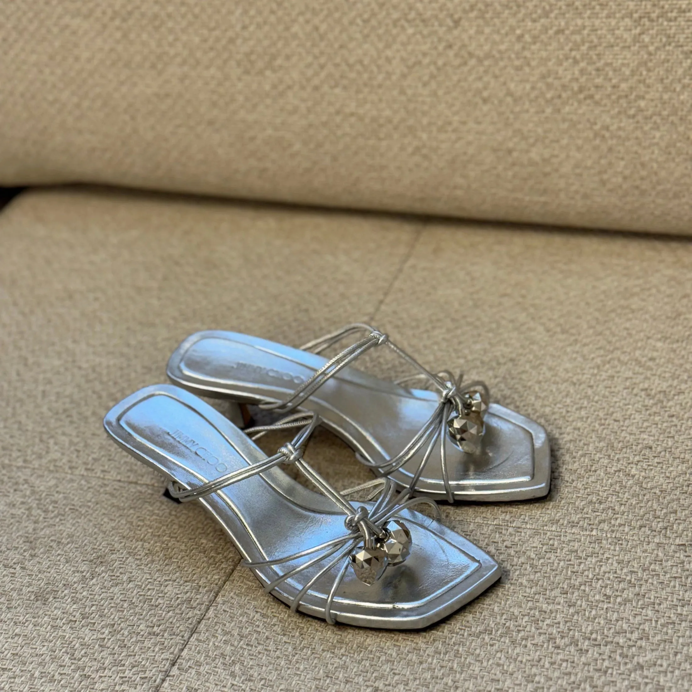 Jimmy Choo Silver Jemma Mules - Size 37.5