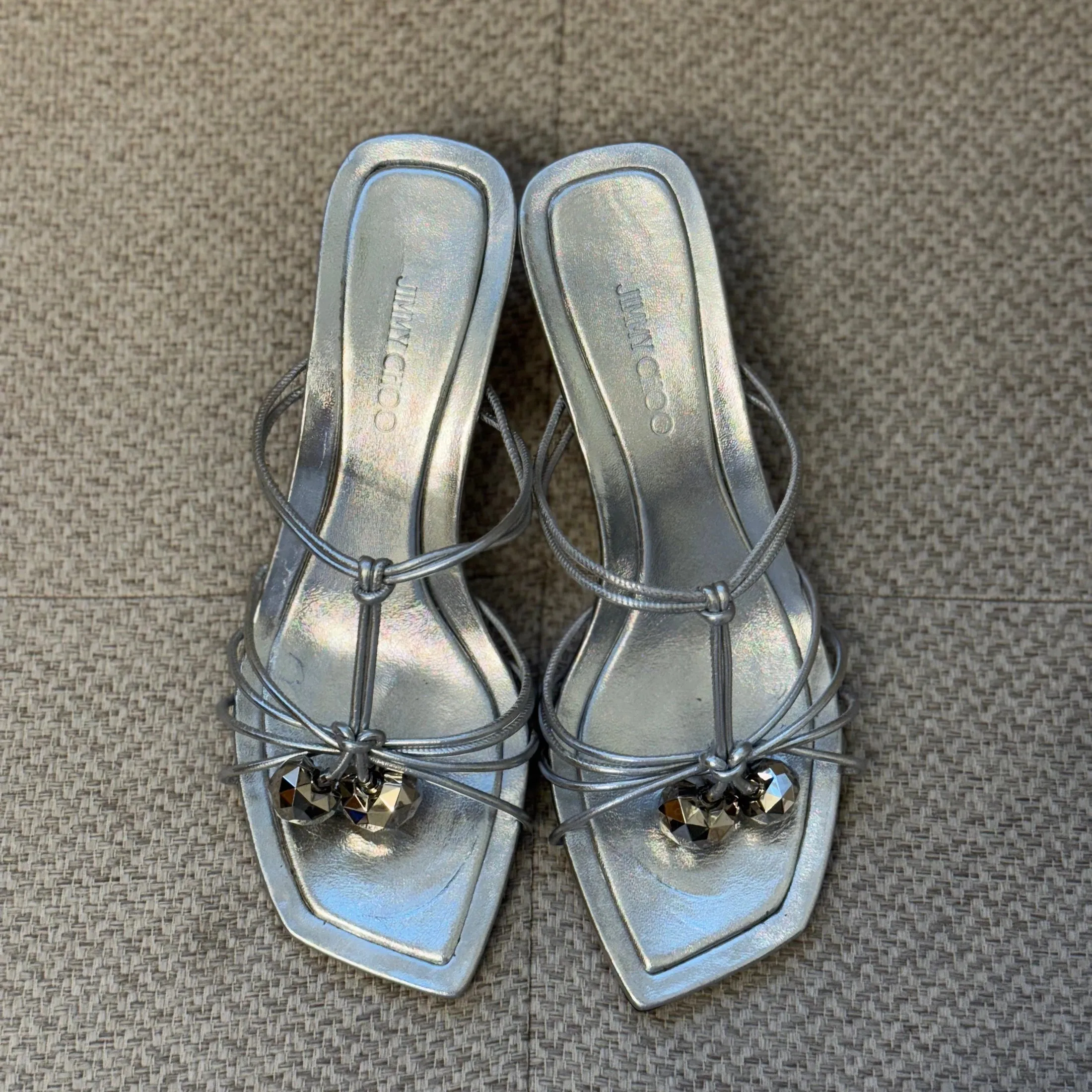 Jimmy Choo Silver Jemma Mules - Size 37.5