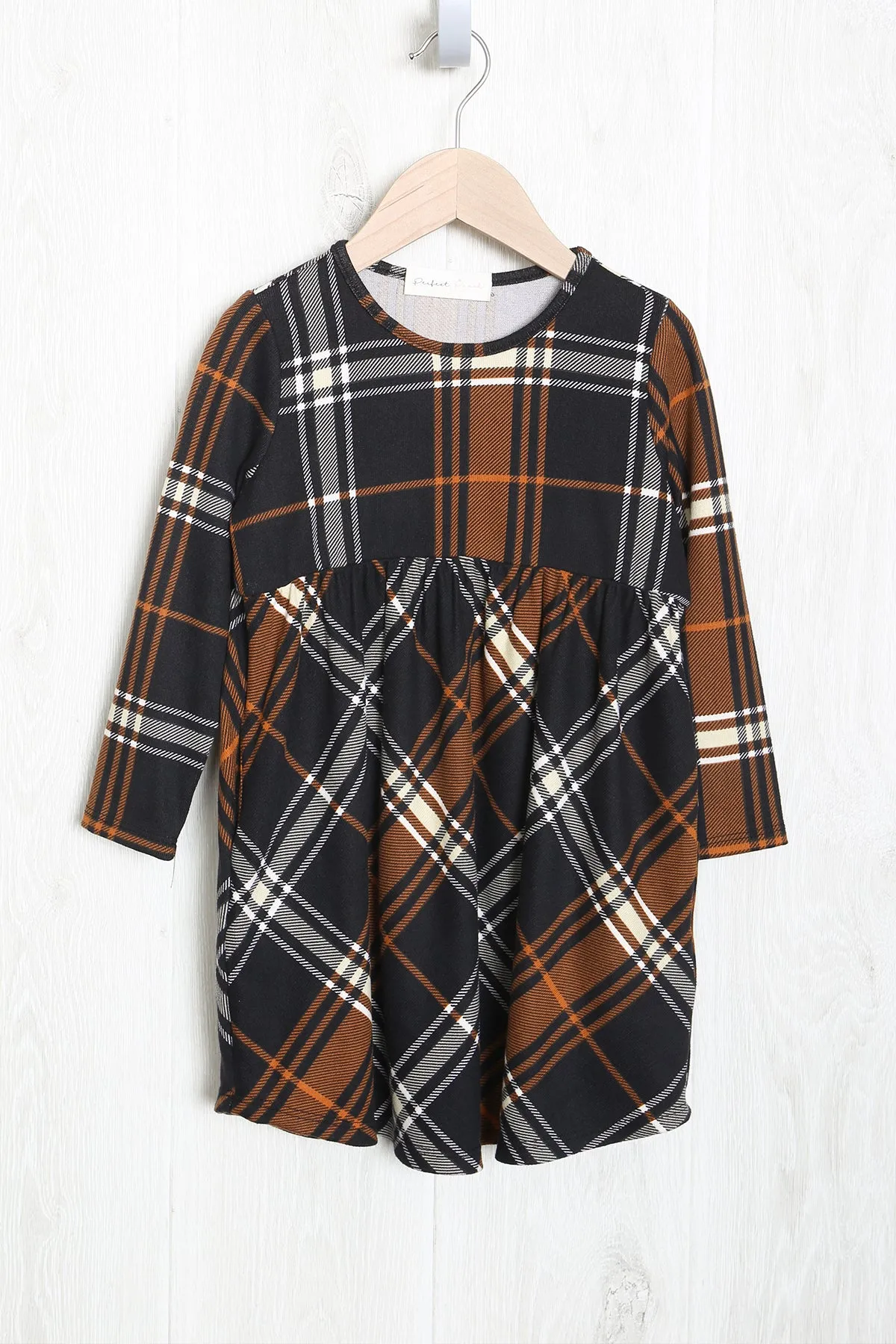 Kids Long Sleeve Cinch Waist Plaid Dress