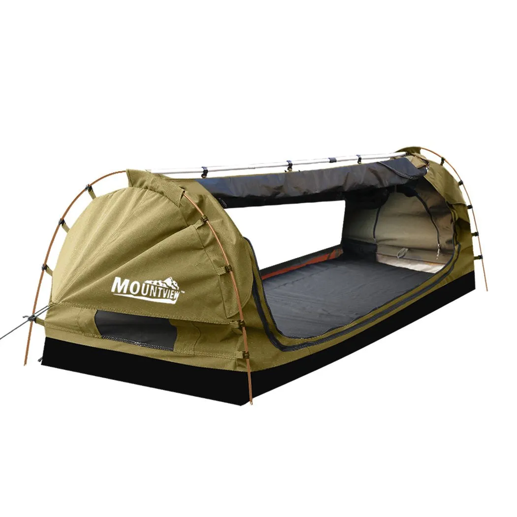King Single Swag Camping Swags Canvas Dome Tent Free Standing Khaki