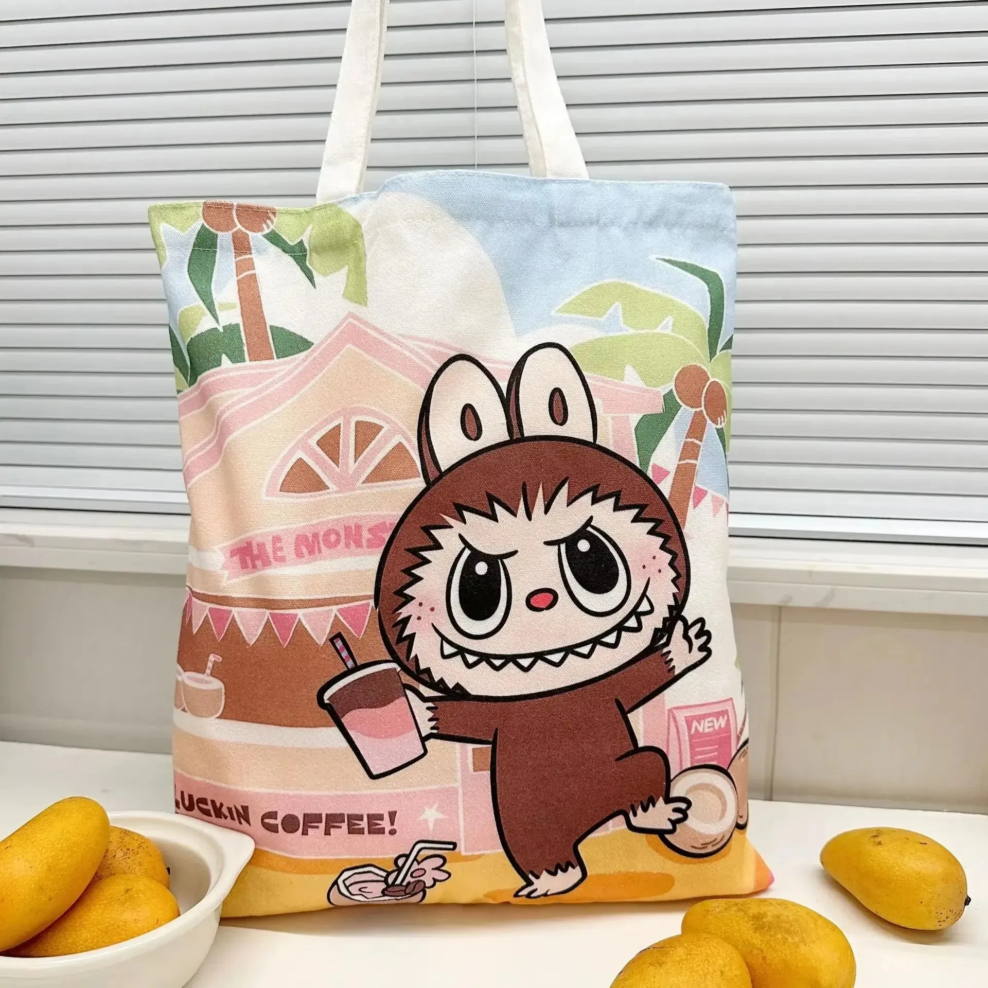 Labubu Canvas Bag Female Student Cute Cartoon Shopping HandBag Casual Shoulder Bag