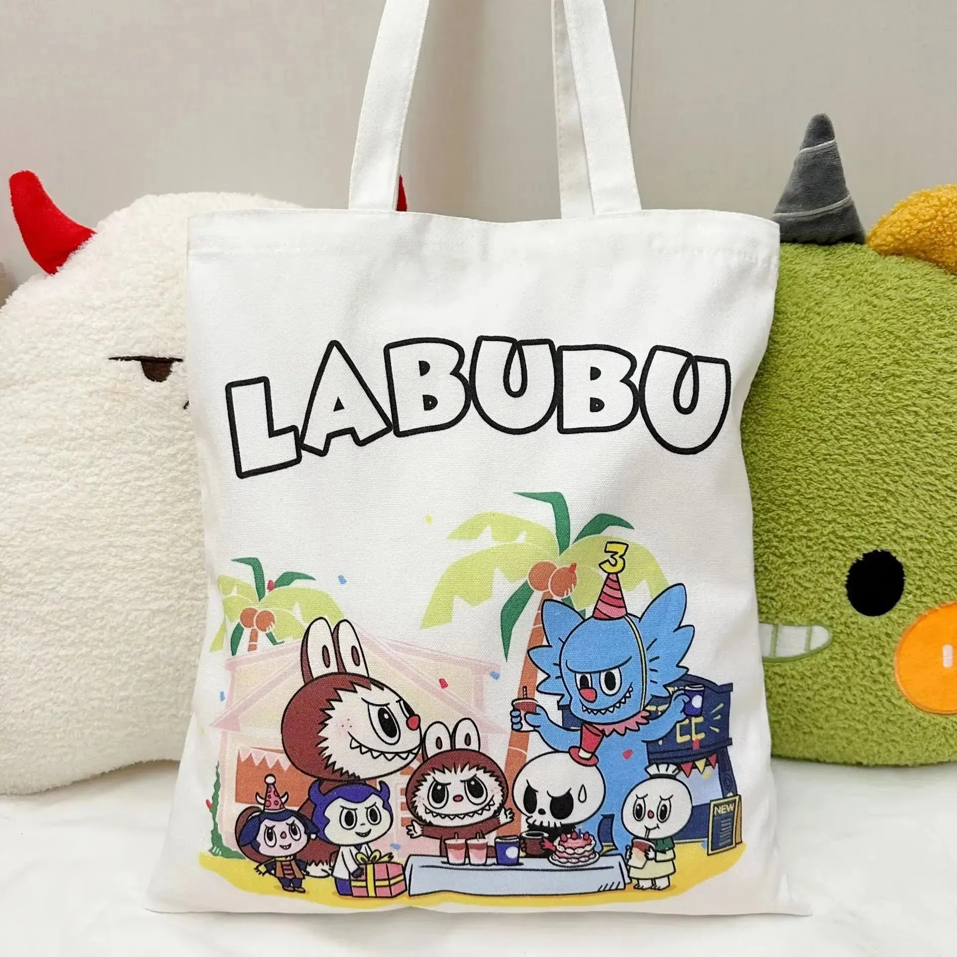 Labubu Canvas Bag Female Student Cute Cartoon Shopping HandBag Casual Shoulder Bag