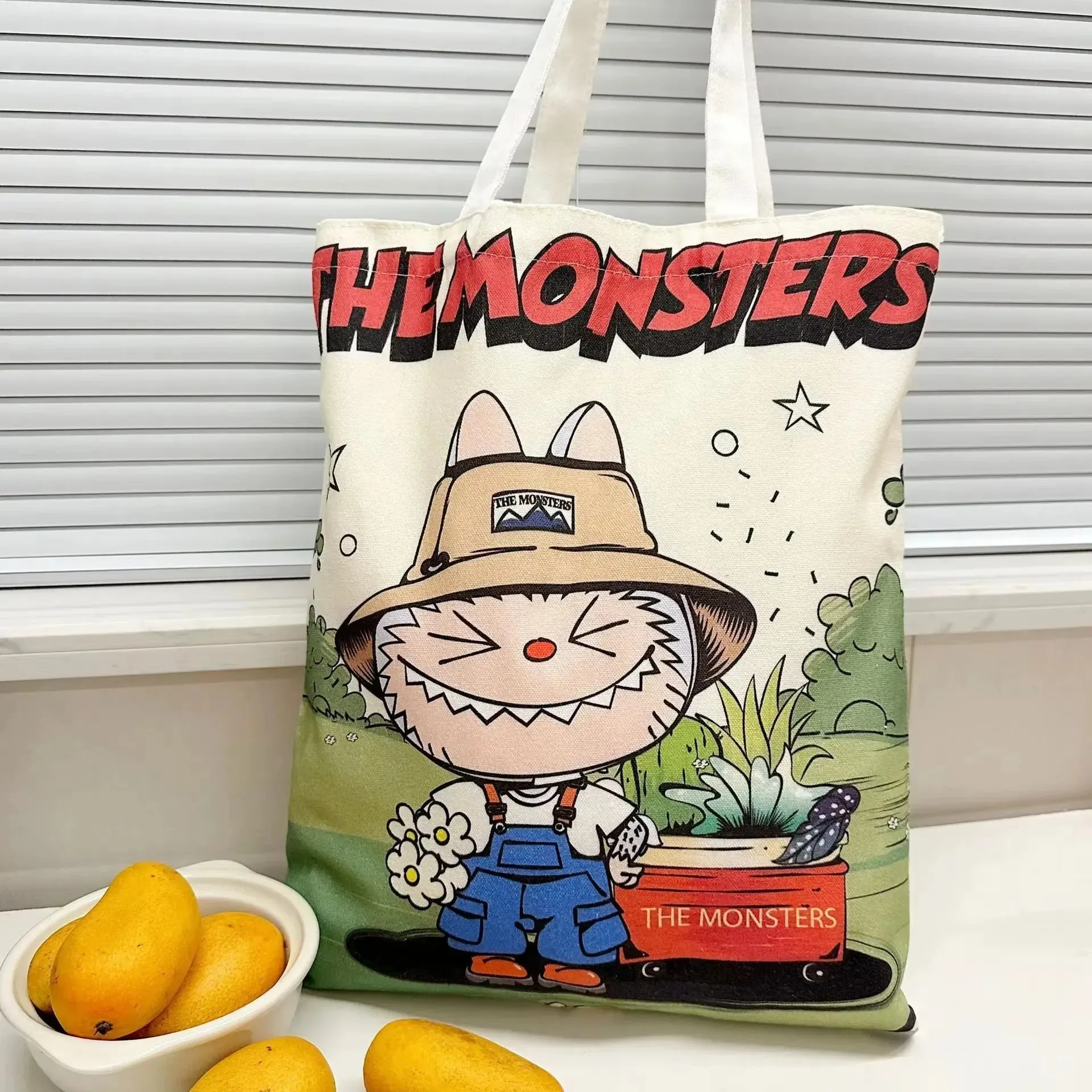 Labubu Canvas Bag Female Student Cute Cartoon Shopping HandBag Casual Shoulder Bag