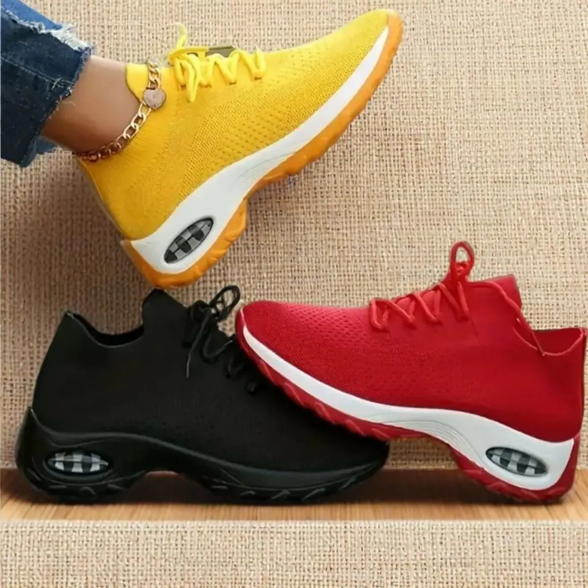 Lace Up Color Mesh Breathable Athletic