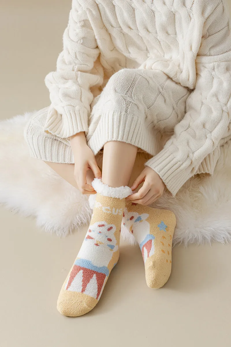 Lamb Velvet Socks Women's Winter Sleep Socks Silicone Non-Slip Floor Socks Christmas Red Socks