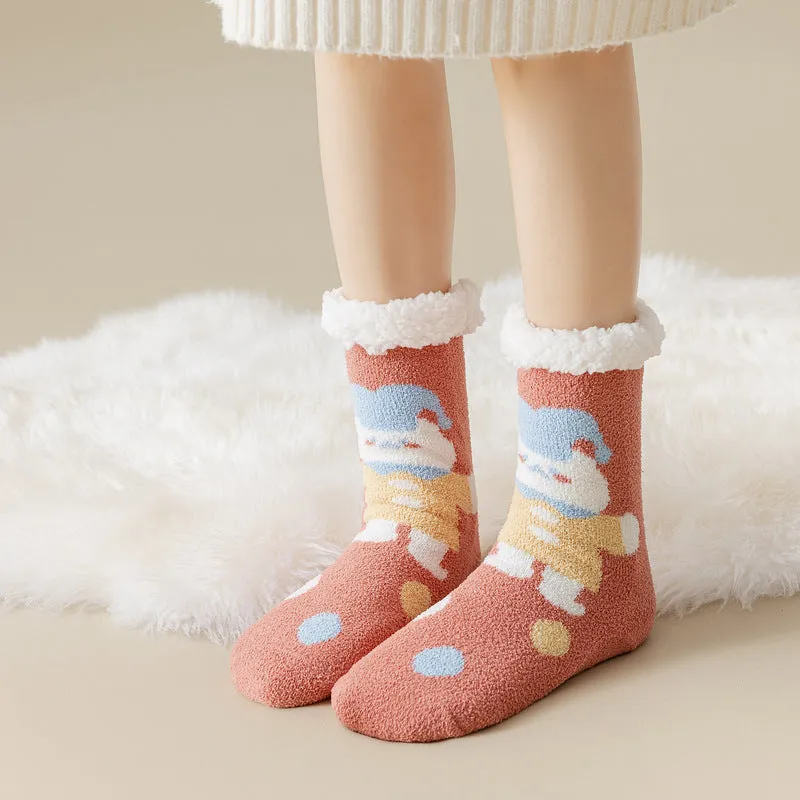 Lamb Velvet Socks Women's Winter Sleep Socks Silicone Non-Slip Floor Socks Christmas Red Socks