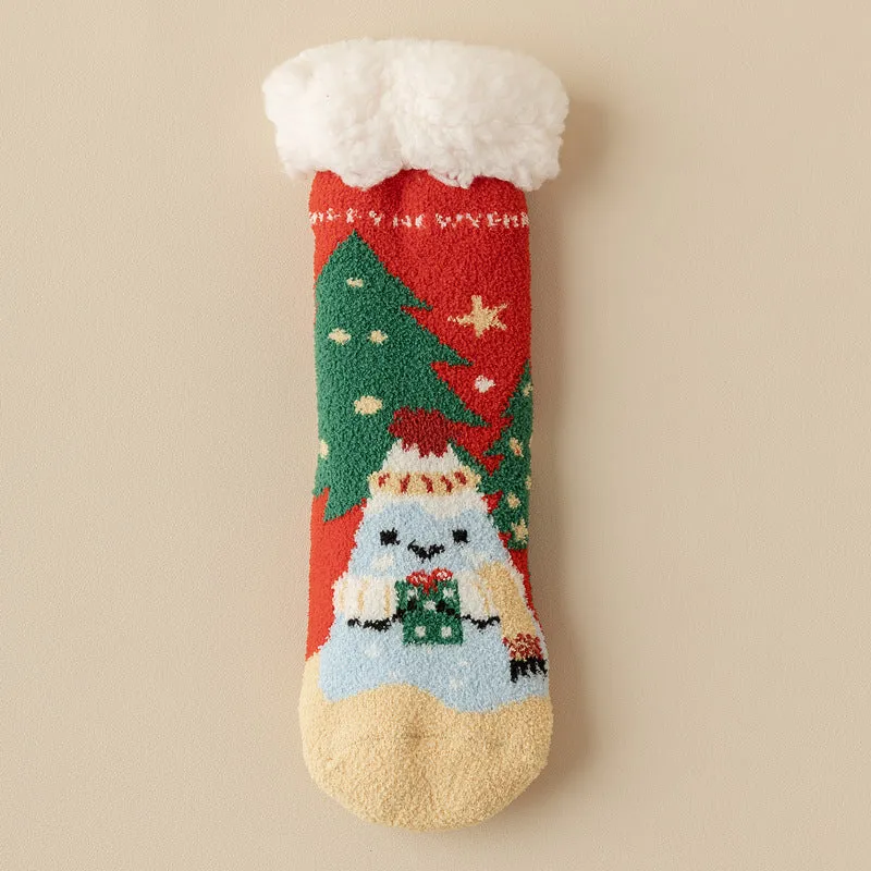 Lamb Velvet Socks Women's Winter Sleep Socks Silicone Non-Slip Floor Socks Christmas Red Socks