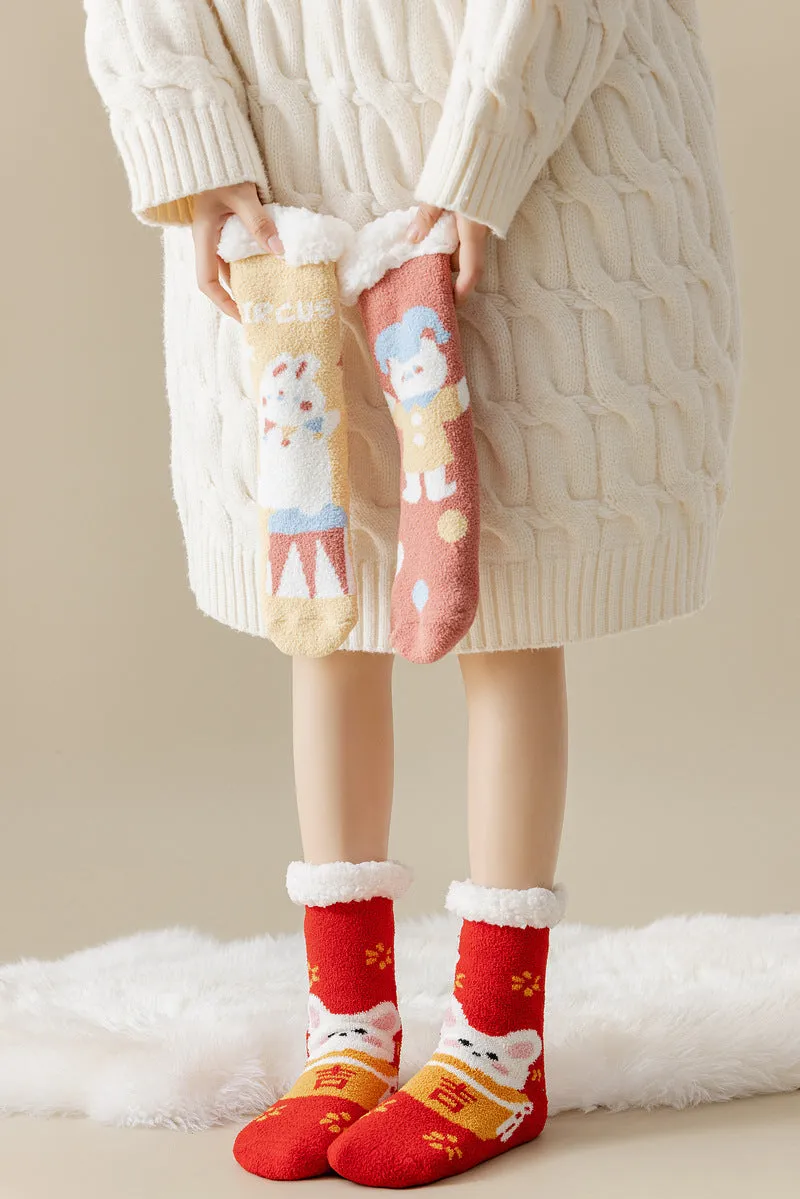 Lamb Velvet Socks Women's Winter Sleep Socks Silicone Non-Slip Floor Socks Christmas Red Socks