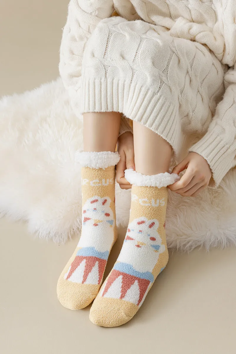 Lamb Velvet Socks Women's Winter Sleep Socks Silicone Non-Slip Floor Socks Christmas Red Socks