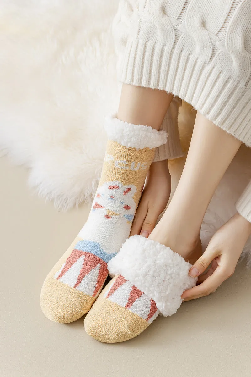 Lamb Velvet Socks Women's Winter Sleep Socks Silicone Non-Slip Floor Socks Christmas Red Socks