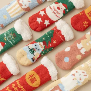 Lamb Velvet Socks Women's Winter Sleep Socks Silicone Non-Slip Floor Socks Christmas Red Socks