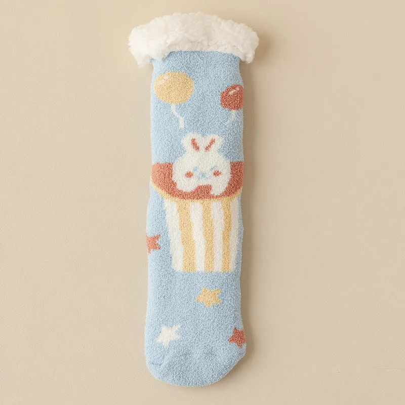 Lamb Velvet Socks Women's Winter Sleep Socks Silicone Non-Slip Floor Socks Christmas Red Socks