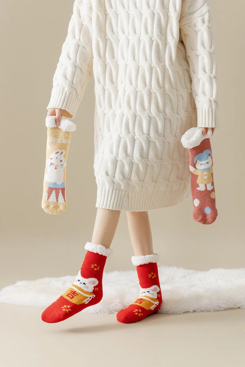 Lamb Velvet Socks Women's Winter Sleep Socks Silicone Non-Slip Floor Socks Christmas Red Socks