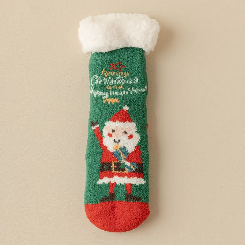 Lamb Velvet Socks Women's Winter Sleep Socks Silicone Non-Slip Floor Socks Christmas Red Socks