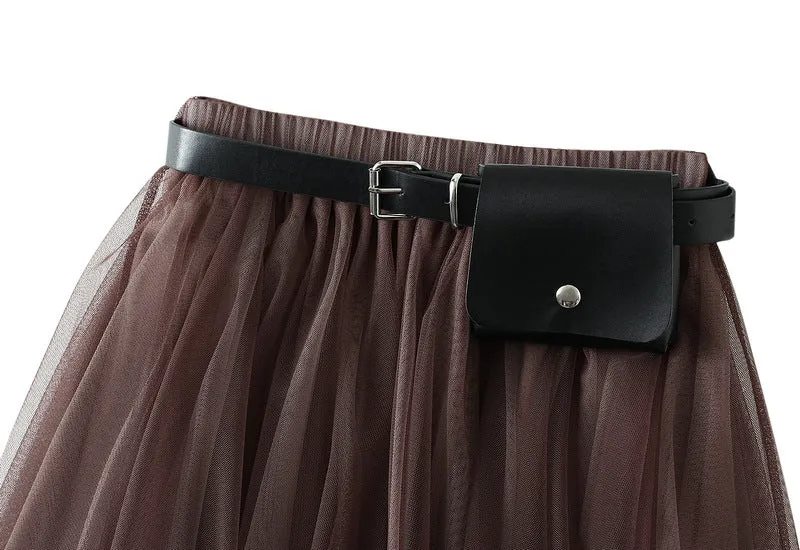 Layered Irregular Tulle Maxi Skirt with Elastic Waist
