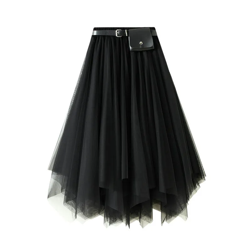 Layered Irregular Tulle Maxi Skirt with Elastic Waist