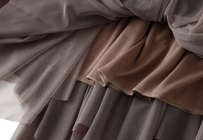 Layered Irregular Tulle Maxi Skirt with Elastic Waist