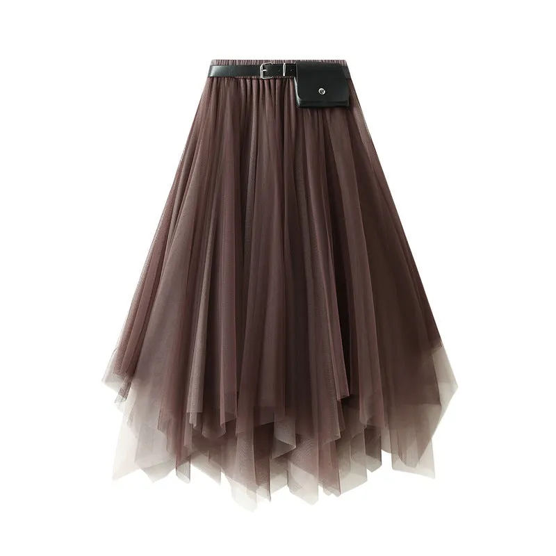 Layered Irregular Tulle Maxi Skirt with Elastic Waist