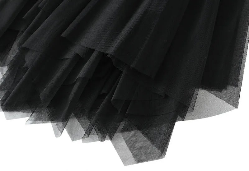Layered Irregular Tulle Maxi Skirt with Elastic Waist
