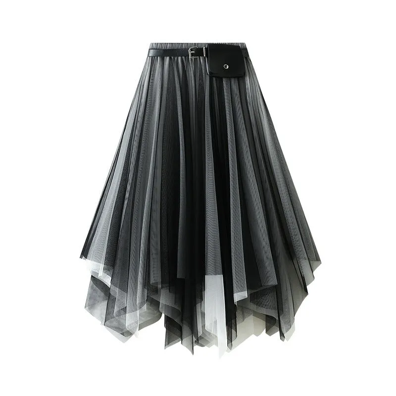 Layered Irregular Tulle Maxi Skirt with Elastic Waist