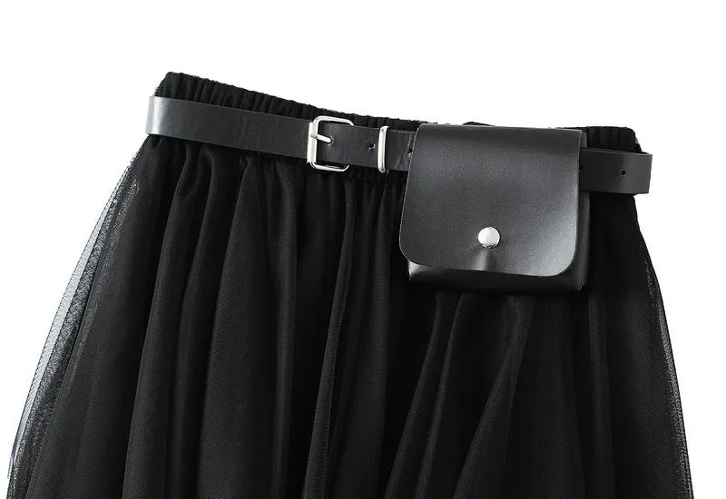 Layered Irregular Tulle Maxi Skirt with Elastic Waist