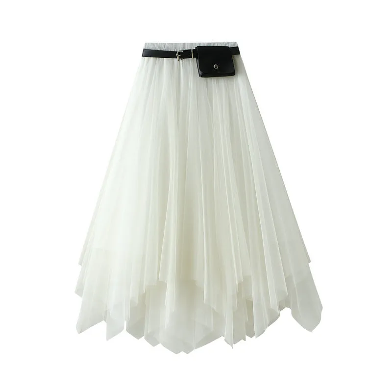Layered Irregular Tulle Maxi Skirt with Elastic Waist