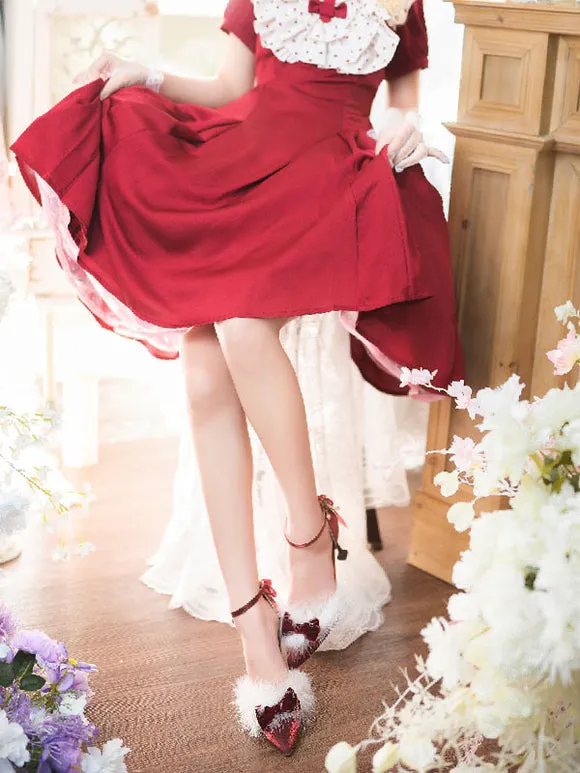 Lolita Wedding Dress Lolita Footwear Red Bows Stiletto Heel Lolita Pumps