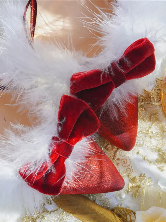 Lolita Wedding Dress Lolita Footwear Red Bows Stiletto Heel Lolita Pumps