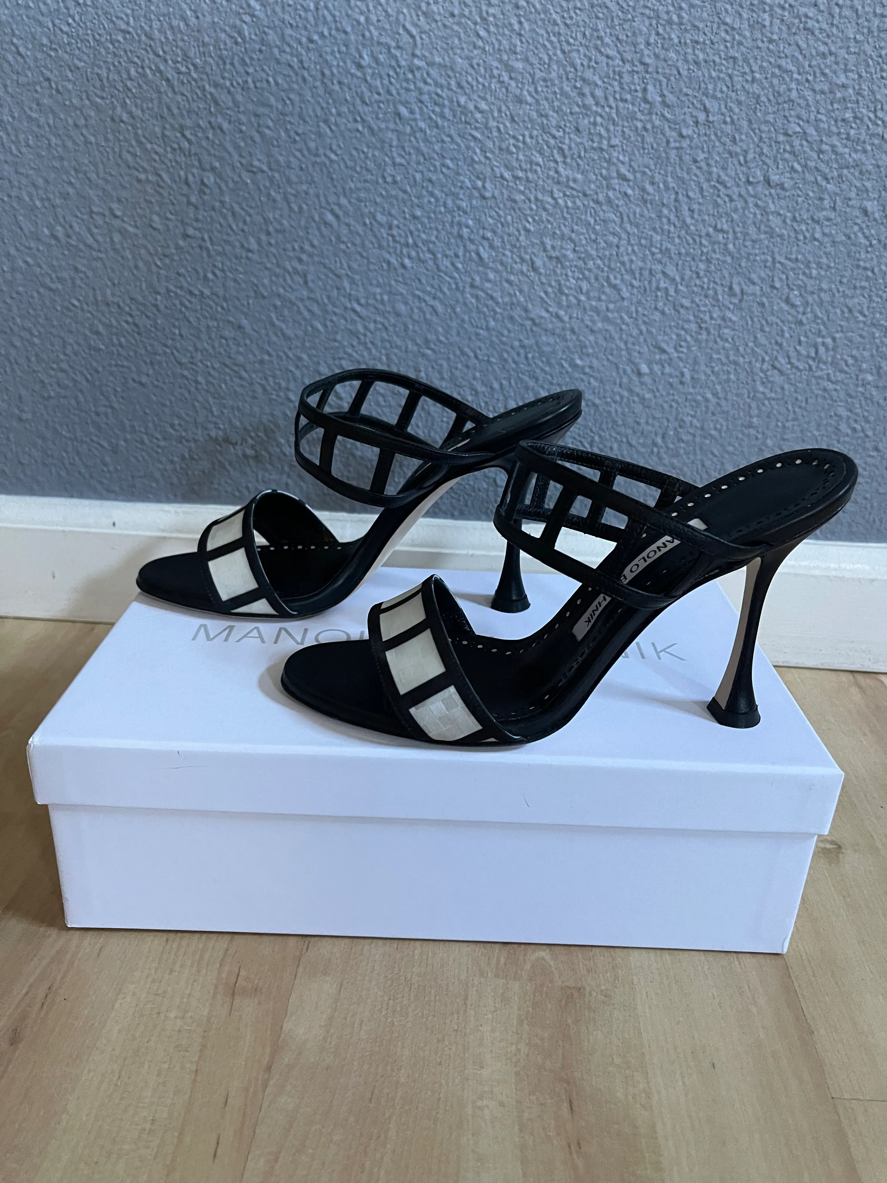 Manolo Blahnik Black and White Strappy Sandals