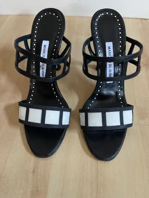 Manolo Blahnik Black and White Strappy Sandals