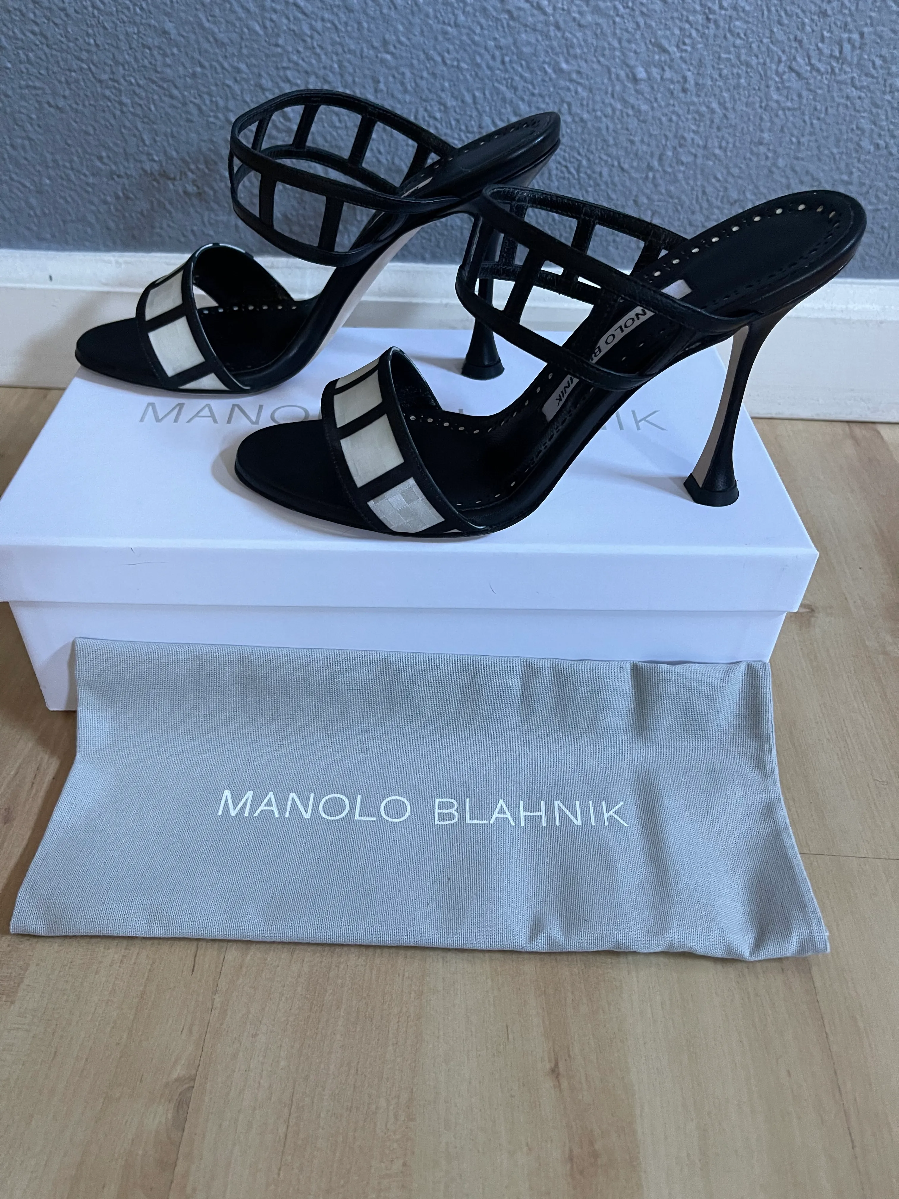 Manolo Blahnik Black and White Strappy Sandals