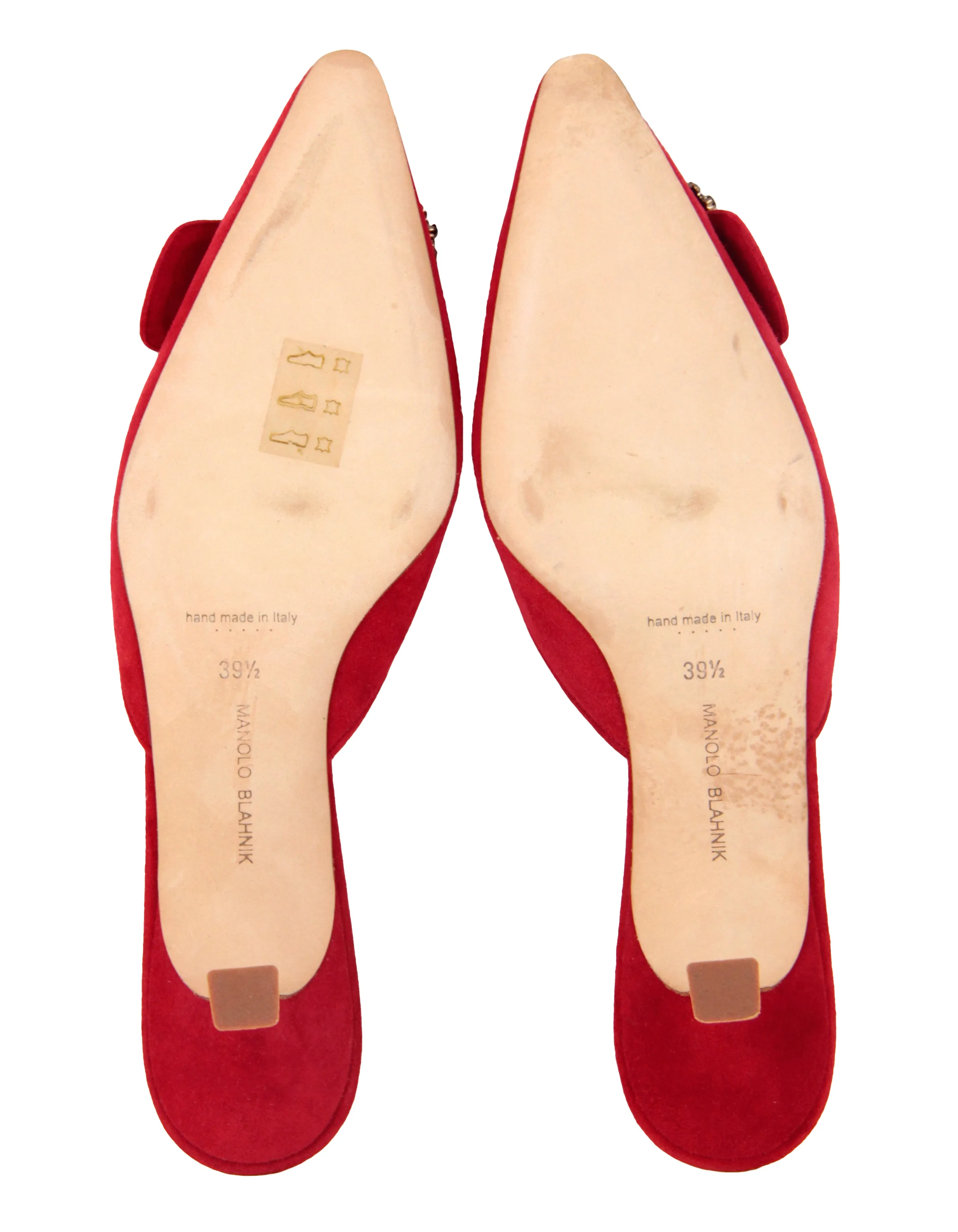 Manolo Blahnik NEW Red Suede Maysale Crystal Buckle Mules sz 39.5