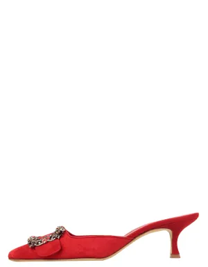 Manolo Blahnik NEW Red Suede Maysale Crystal Buckle Mules sz 39.5