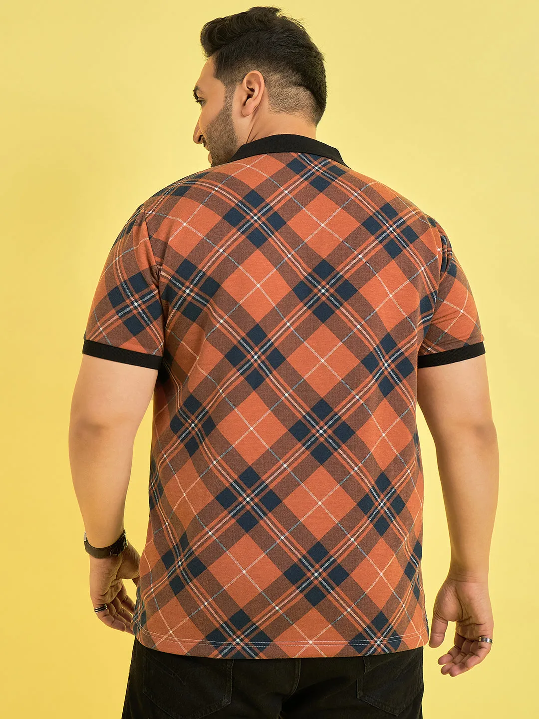 Men Plus Size Flavescent Check Polo Tshirt