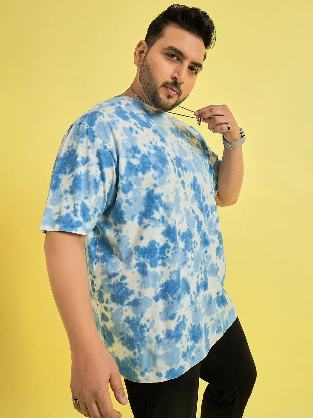 Men Plus Size Novation Sky blue Printed Round Neck Tshirt