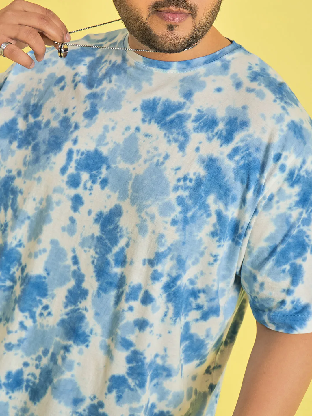 Men Plus Size Novation Sky blue Printed Round Neck Tshirt