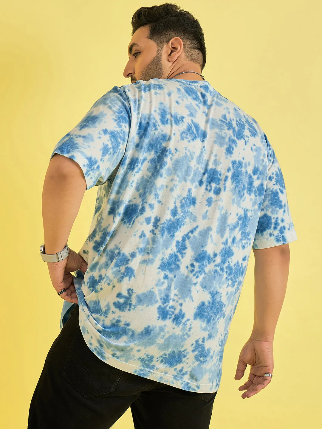 Men Plus Size Novation Sky blue Printed Round Neck Tshirt